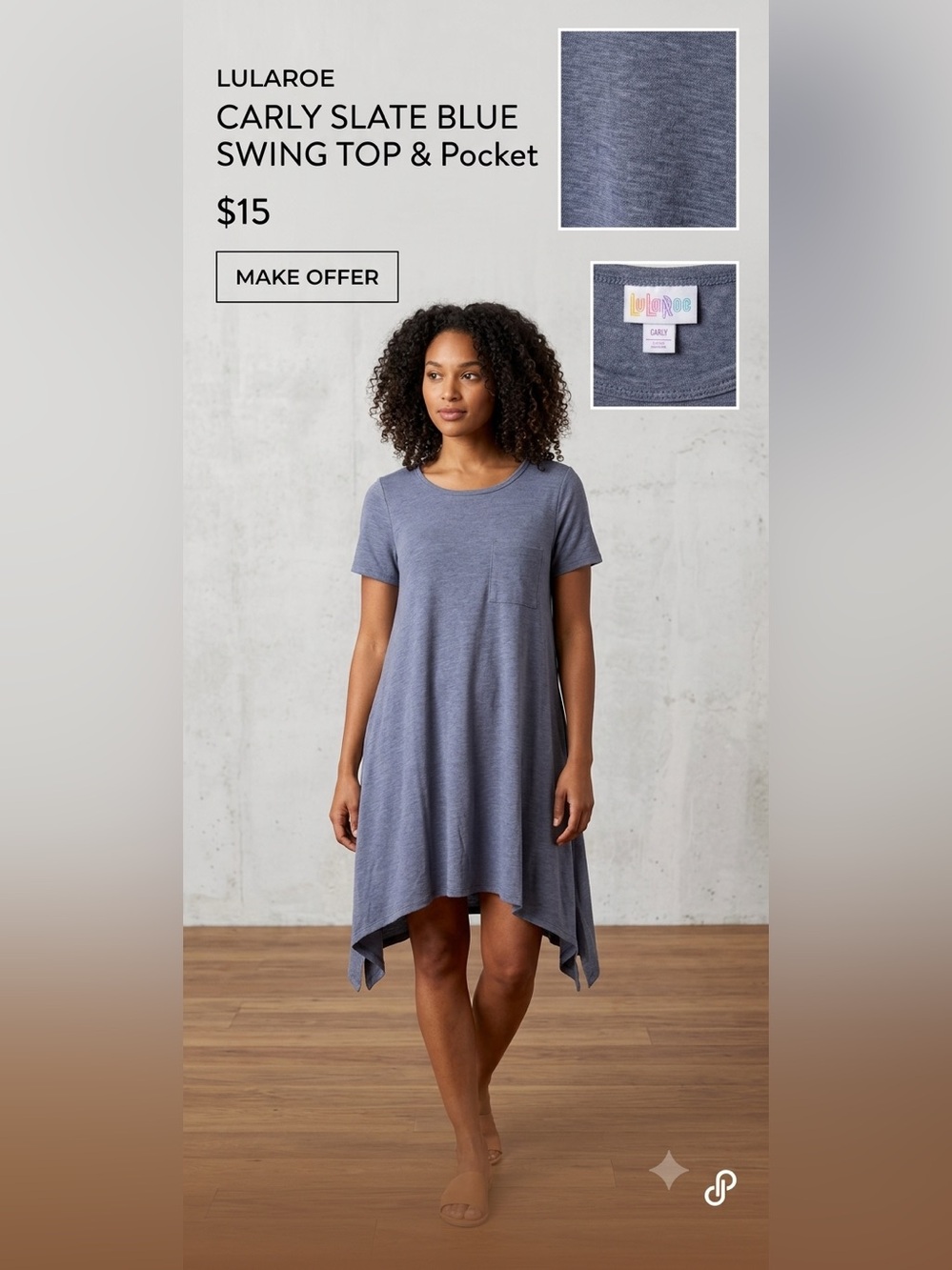LuLaRoe Carly Slate Blue Short Sleeve Pocket Top